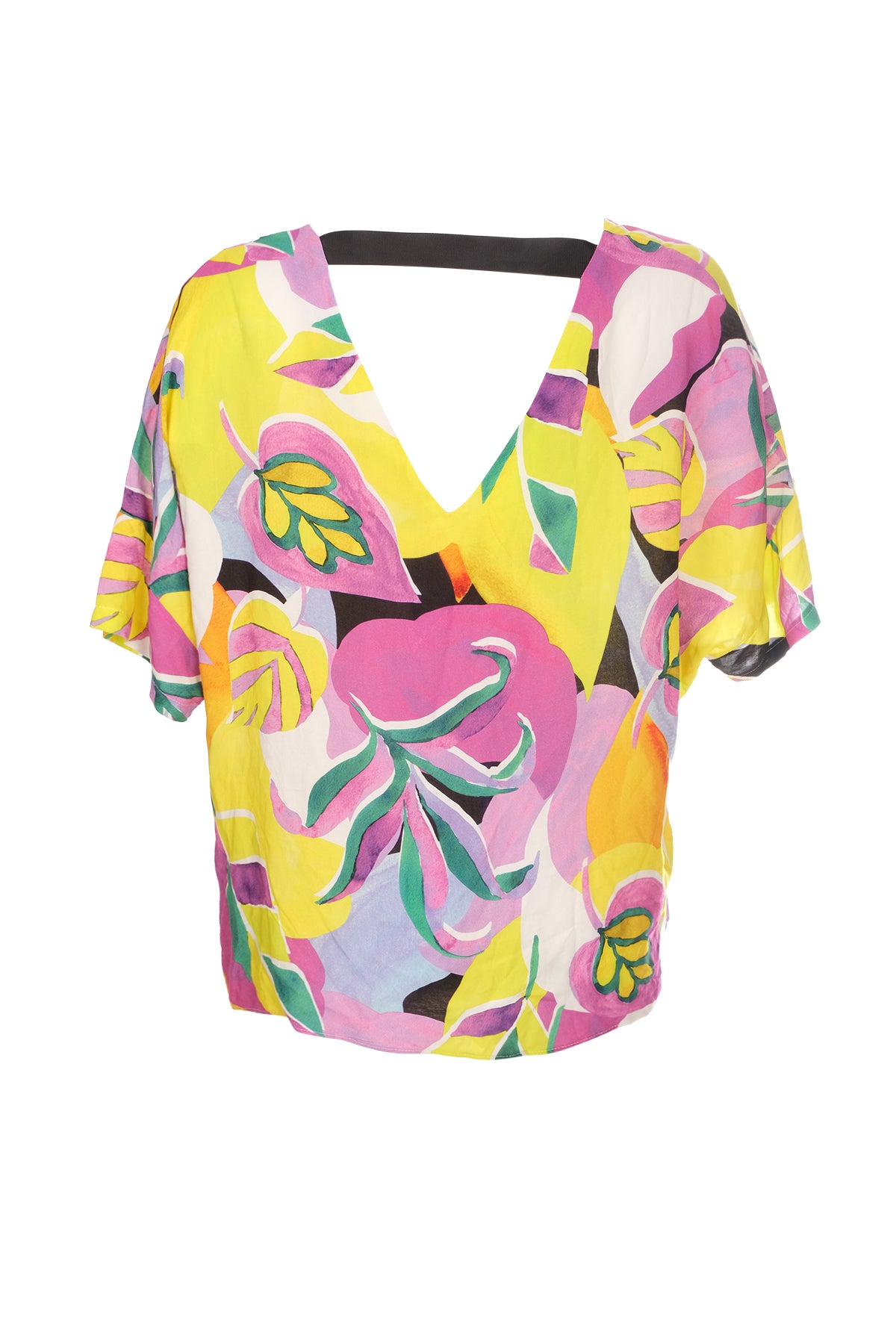 Ysatis Oversize V Yaka Kısa Kol Crop Bluz - Yazlık