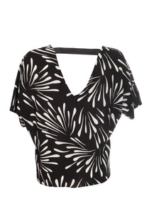 Ysatis Oversize V Yaka Kısa Kol Crop Bluz - Yazlık