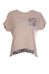 Ysatis Minimalist Oversize Kısa Kol Kadın Bluz - Leopar Detay