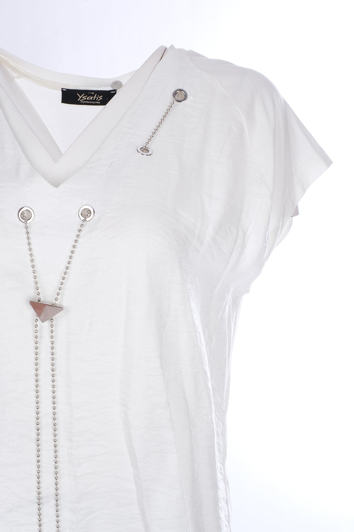 Ysatis Minimalist V Yaka Oversize Kadın Bluz - Kısa Kol