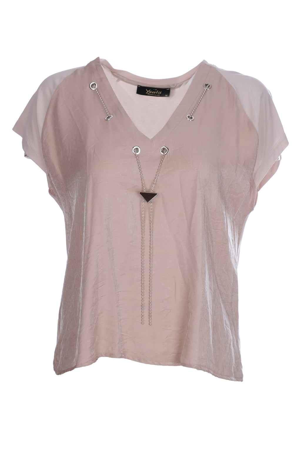 Ysatis Minimalist V Yaka Oversize Kadın Bluz - Kısa Kol