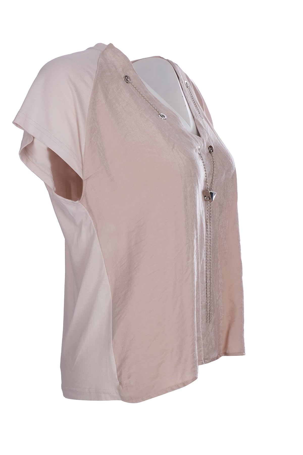 Ysatis Minimalist V Yaka Oversize Kadın Bluz - Kısa Kol