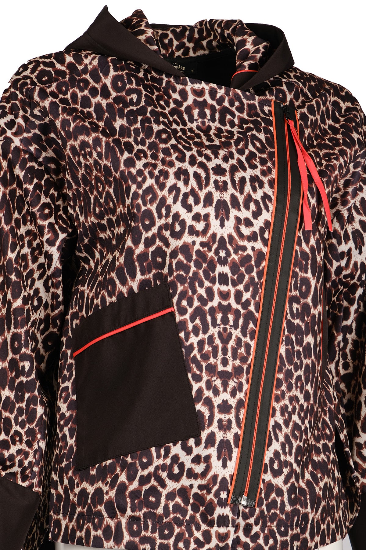 Ysatis Oversize Leopar Desenli Kapşonlu Kadın Ceket - Midi Boy