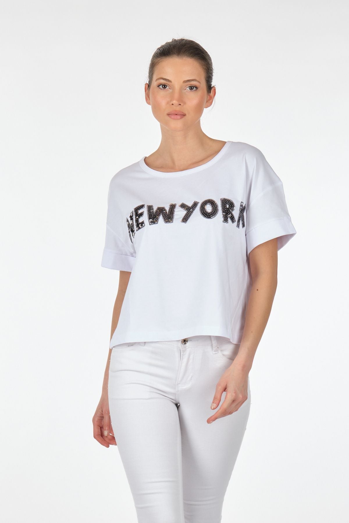 Ysatis Minimalist Crop T-Shirt - Yuvarlak Yaka - Günlük Translation missing: tr.content.product_image_main