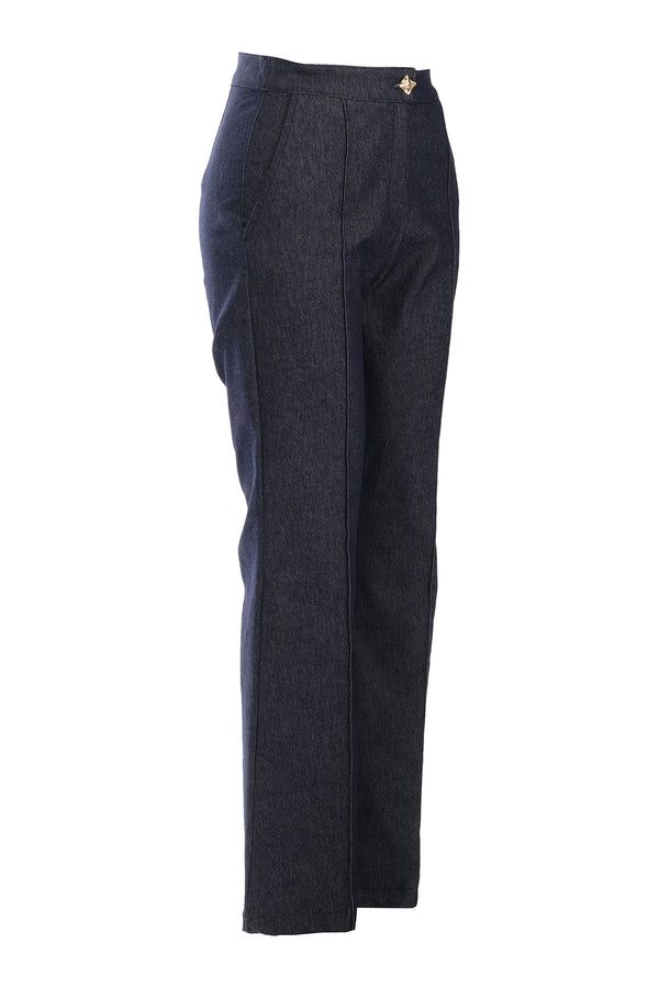 Ysatis Minimalist Yüksek Bel Çizgili Kemerli Kadın Pantolon - Günlük & İş