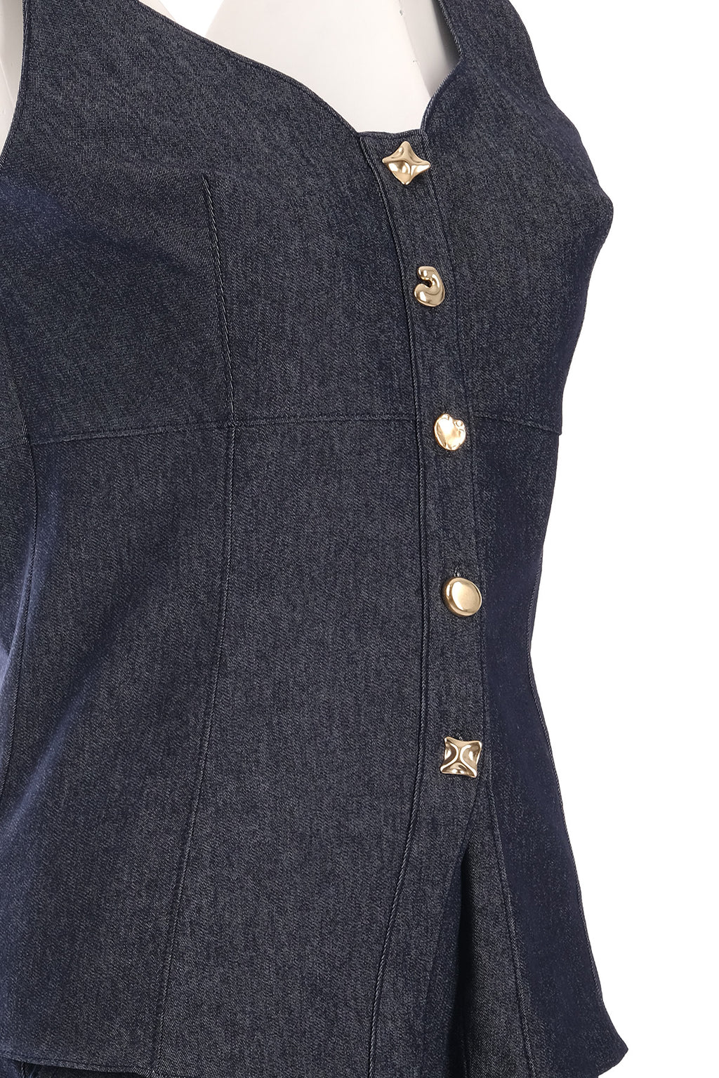 Ysatis Minimalist Crop Denim Yelek - Kolsuz, Düğmeli, Günlük