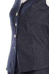 Ysatis Minimalist Crop Denim Yelek - Kolsuz, Düğmeli, Günlük