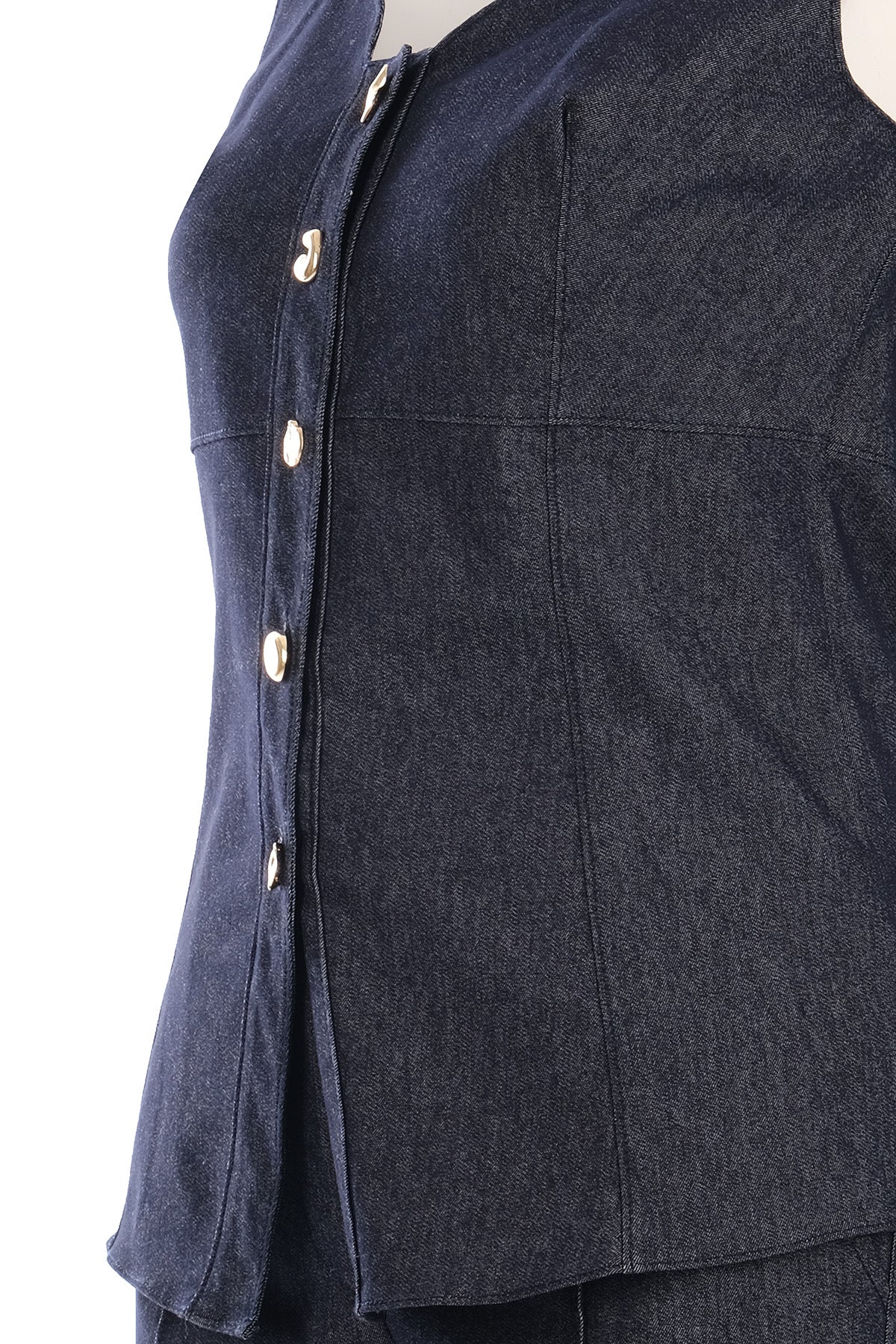 Ysatis Minimalist Crop Denim Yelek - Kolsuz, Düğmeli, Günlük