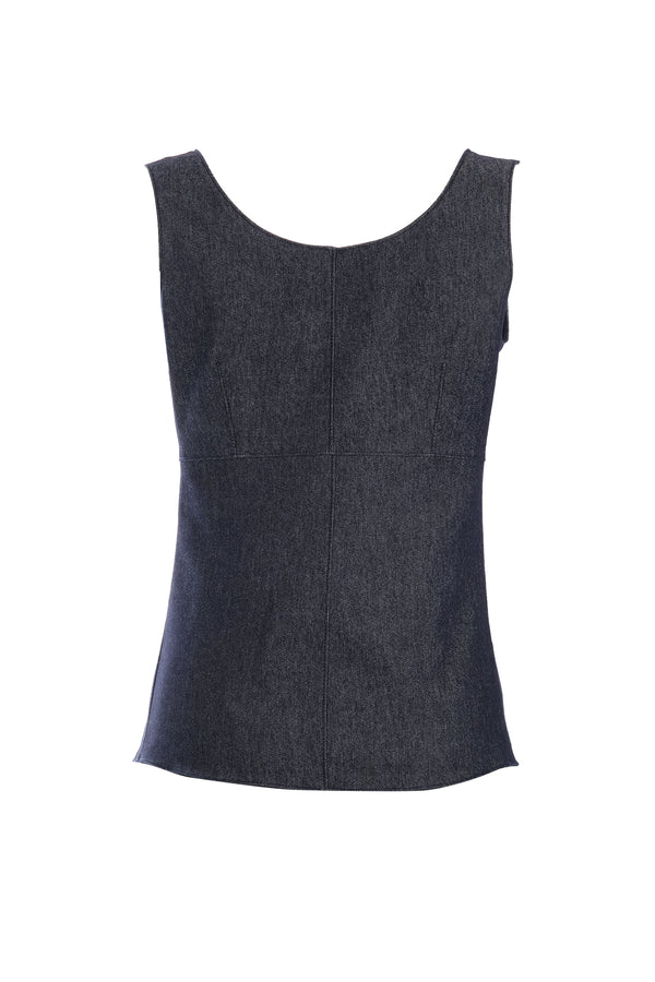 Ysatis Minimalist Crop Denim Yelek - Kolsuz, Düğmeli, Günlük