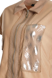 Ysatis Minimalist Günlük Crop Yelek - Kısa Kol Fermuarlı