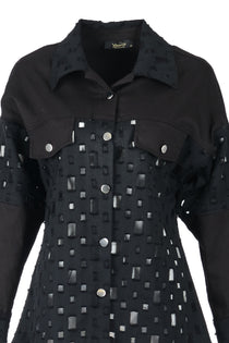 Ysatis Oversize Uzun Kol Minimalist Kadın Ceket - Geometrik Detaylar