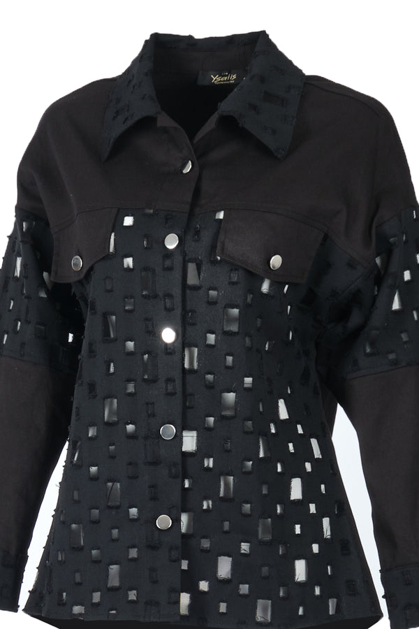 Ysatis Oversize Uzun Kol Minimalist Kadın Ceket - Geometrik Detaylar