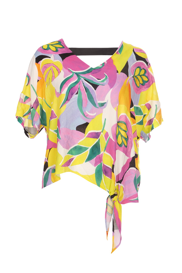 Ysatis Oversize V Yaka Kısa Kol Crop Bluz - Yazlık