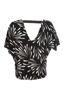 Ysatis Oversize V Yaka Kısa Kol Crop Bluz - Yazlık
