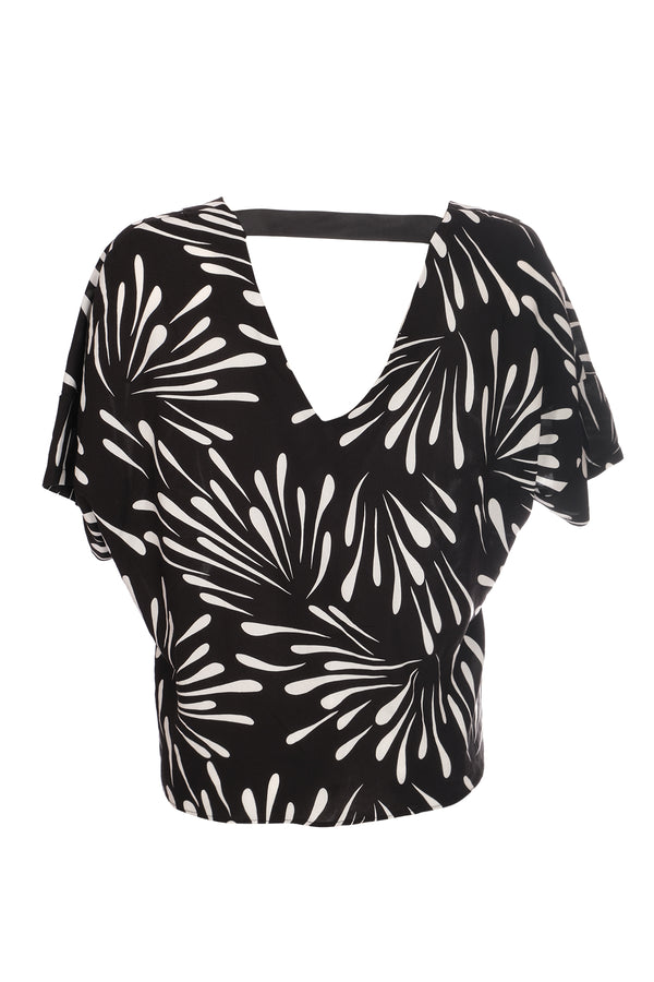Ysatis Oversize V Yaka Kısa Kol Crop Bluz - Yazlık
