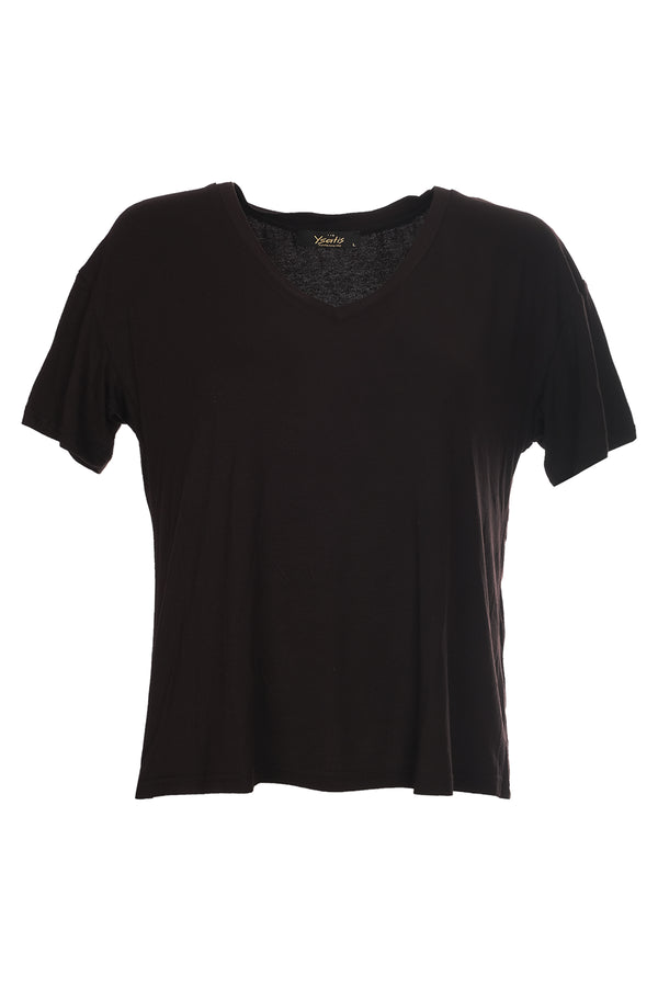 Ysatis V Yaka Oversize Minimalist Kadın Bluz - Kısa Kol - Günlük