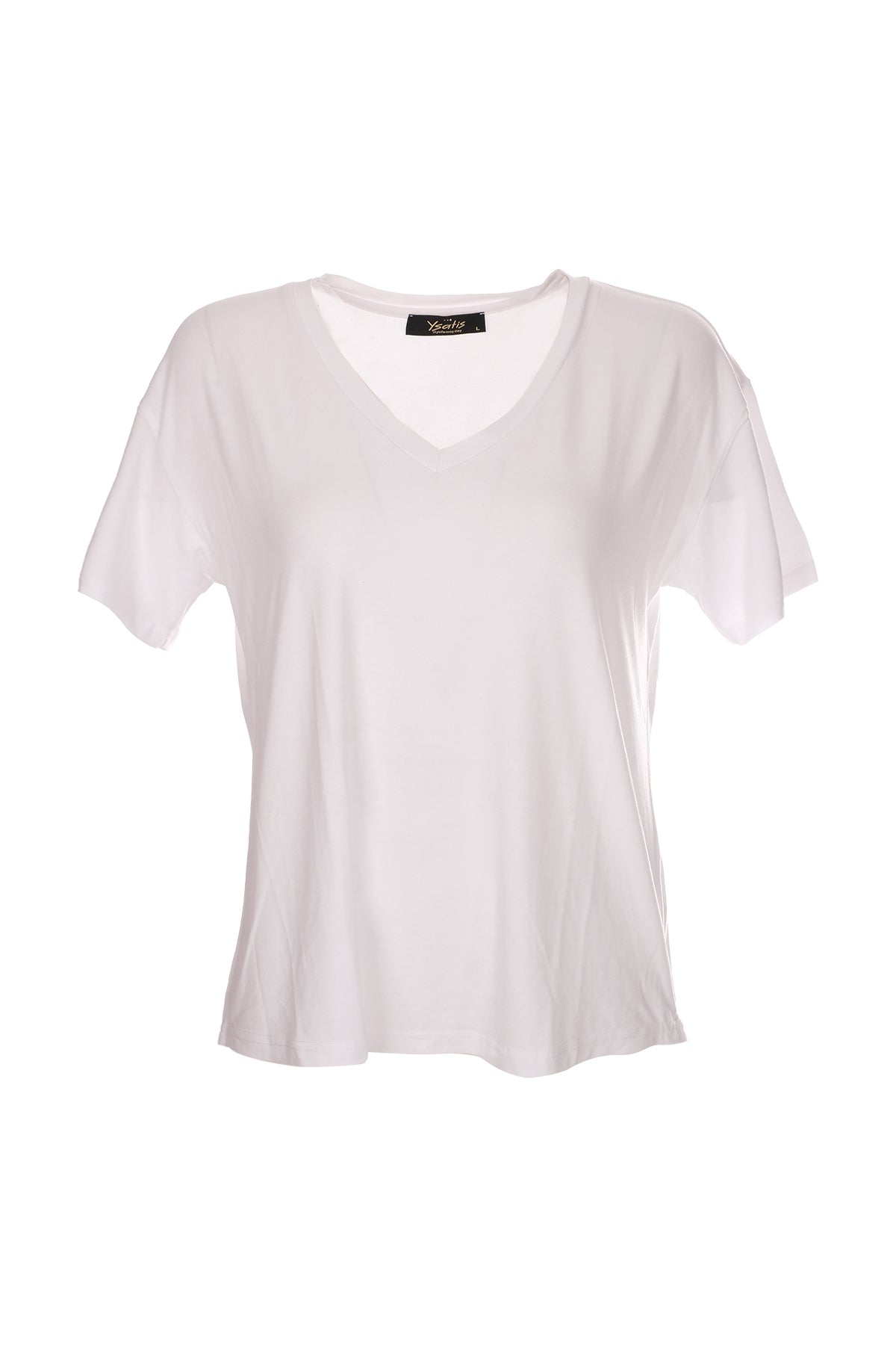 Ysatis V Yaka Oversize Minimalist Kadın Bluz - Kısa Kol - Günlük