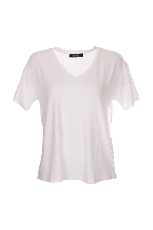 Ysatis V Yaka Oversize Minimalist Kadın Bluz - Kısa Kol - Günlük